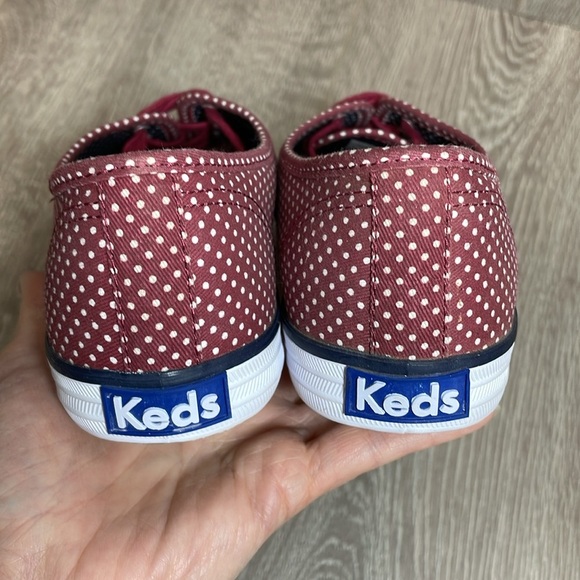 NWOT Keds Champion Burgundy White Polka Dot Canvas Sneakers Eyelet Lace Up  8 - Picture 11 of 13